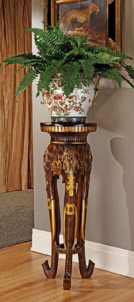Majestic Elephant Sculptural Pedestal Plant Stand Column Exotic Animal